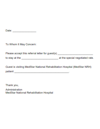 referral letter for guest