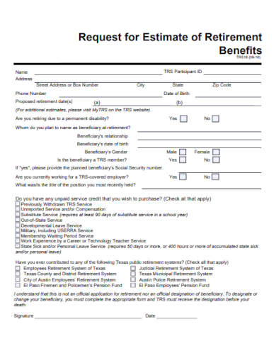 request for estimate of retirement benefits
