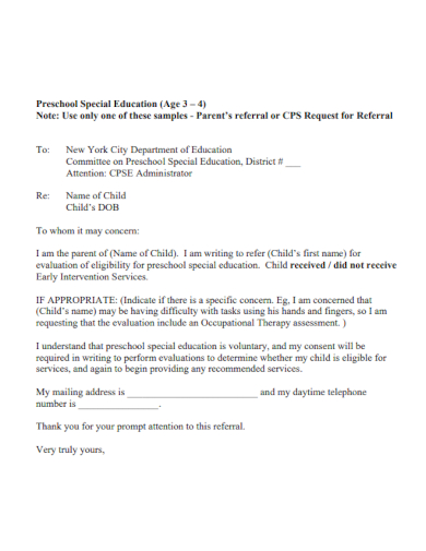 request for referral letter