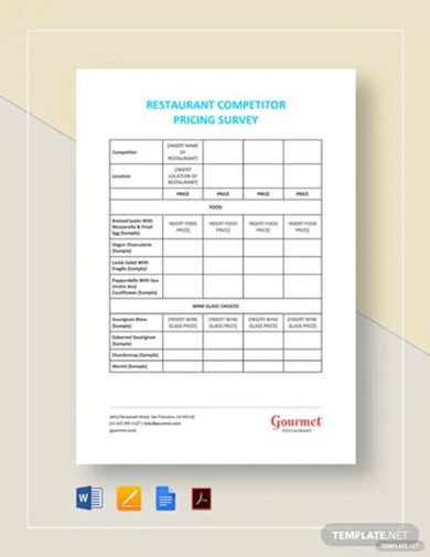restaurant competitor pricing survey template
