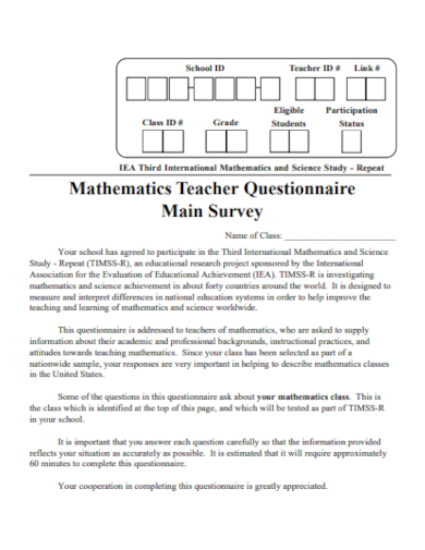 teacher questionnaire main survey