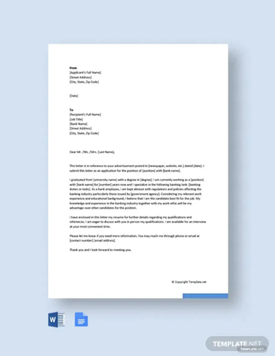 cover letter for bank job template