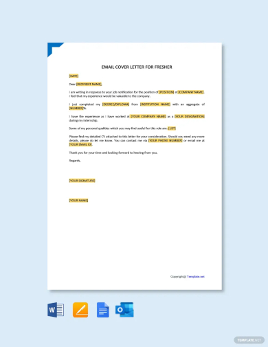 email cover letter for fresher template