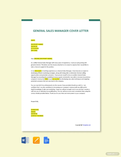 general sales manager cover letter template