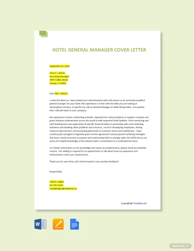hotel general manager cover letter template