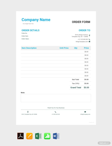 order form sample template