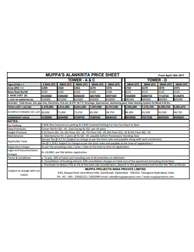 alankrita price sheet template