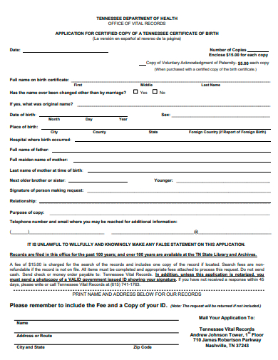 application for certificate of birth template