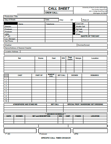 basic call sheet template