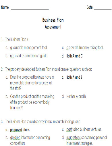 business plan assessment template