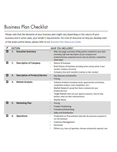 business plan checklist template