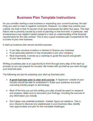 business plan instructions template