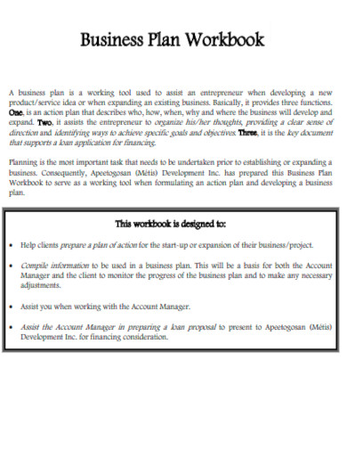 business plan workbook template