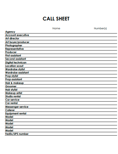 call sheet example