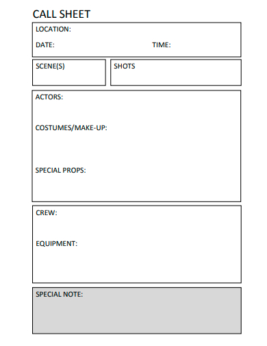 call sheet format