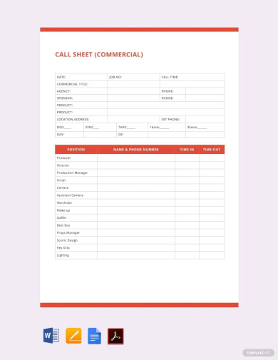 call sheet template