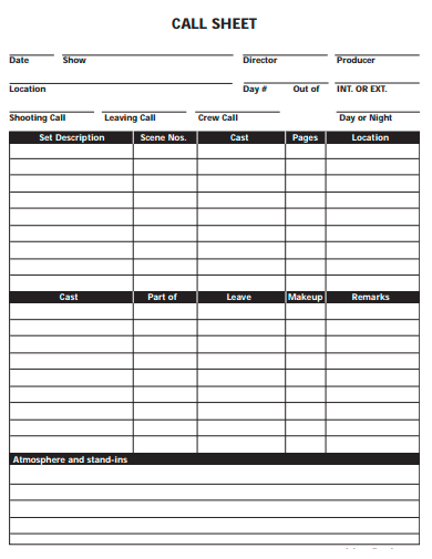call sheet in pdf