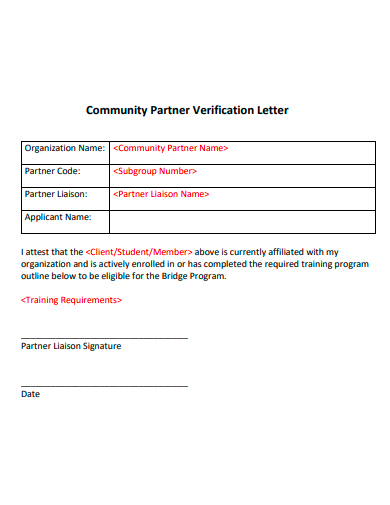 community partner verification letter template