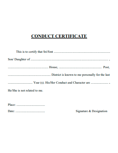 conduct certificate template