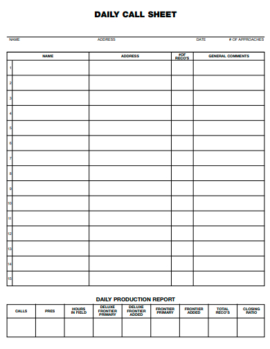 daily call sheet template