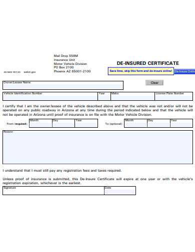 de insured certificate template