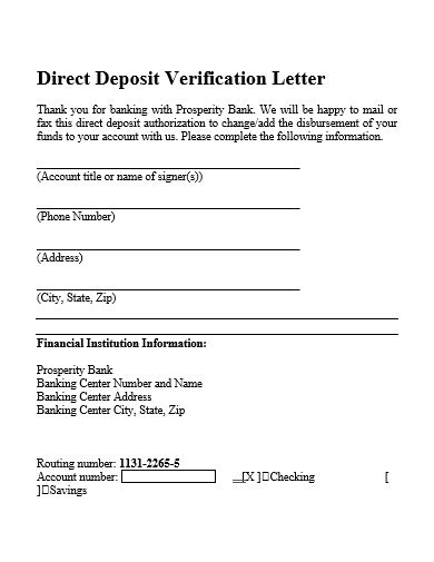 direct deposit verification letter template