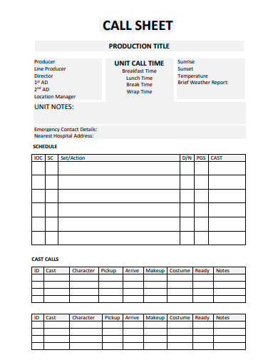 draft call sheet template