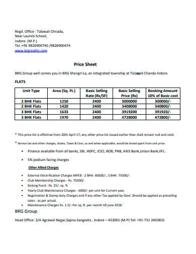 draft price sheet template