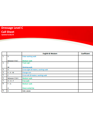 dressage level call sheet template