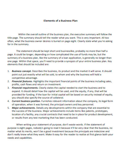elements of a business plan template