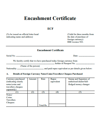 encashment certificate template