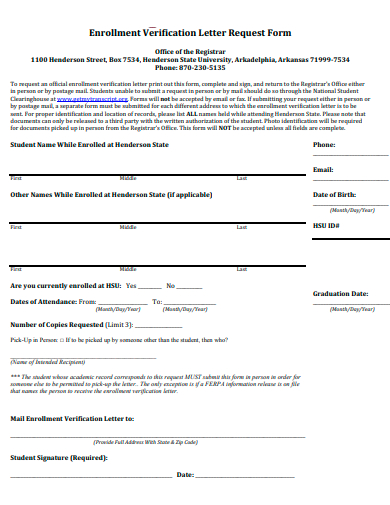 enrollment verification letter request form template