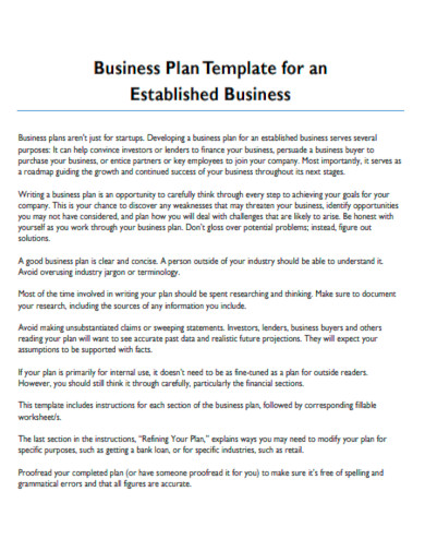 established business plan template