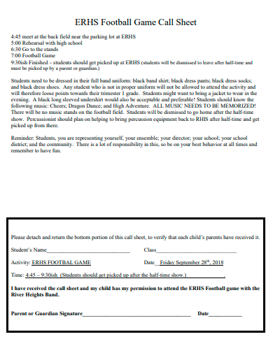 football game call sheet template