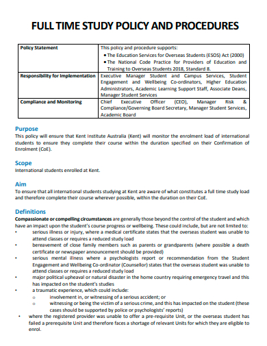 full time study policy and procedure template