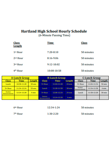 high school hourly schedule template
