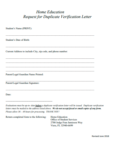 home education request for duplicate verification letter template