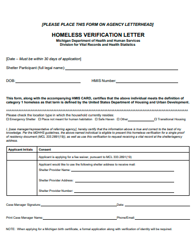 homeless verification letter template