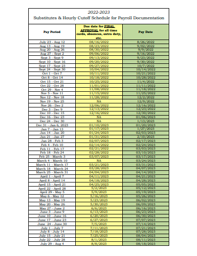 hourly cutoff schedule template