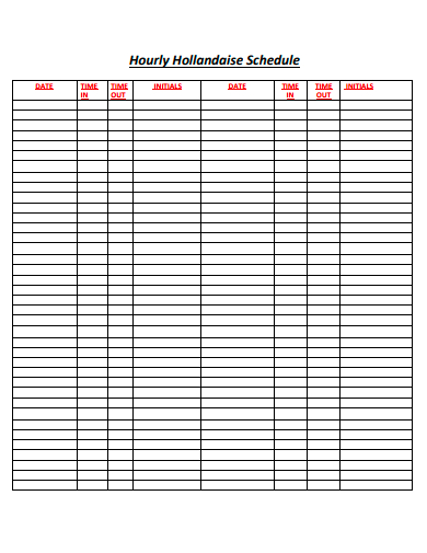 hourly hollandaise schedule template