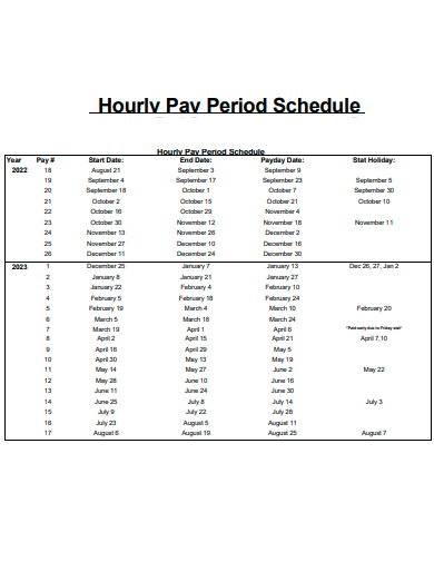 hourly pay period schedule template