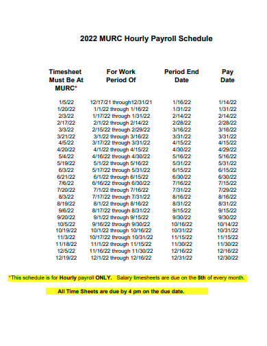 hourly payroll schedule template