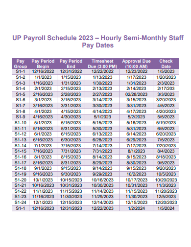 hourly semi monthly staff pay dates payroll schedule template