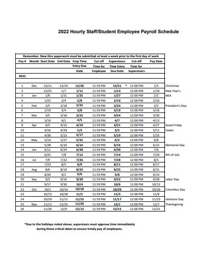 hourly staff student employee payroll schedule template