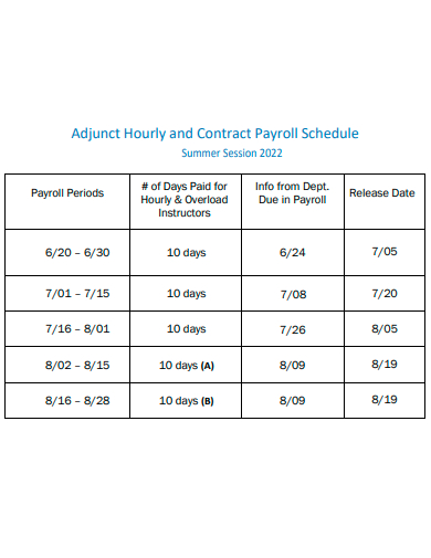 hourly and contract payroll schedule template