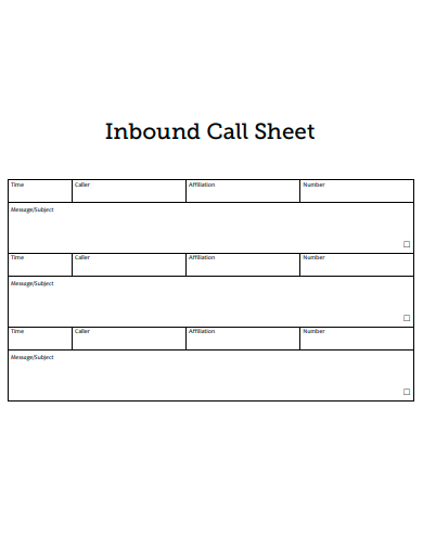 inbound call sheet template