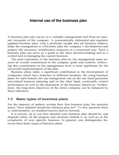 interior use of business plan template