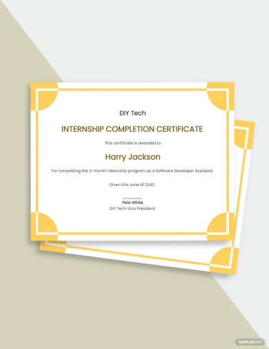 internship certificate of completion template