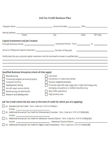 job tax credit business plan template