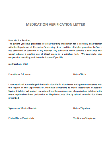 medication verification letter template